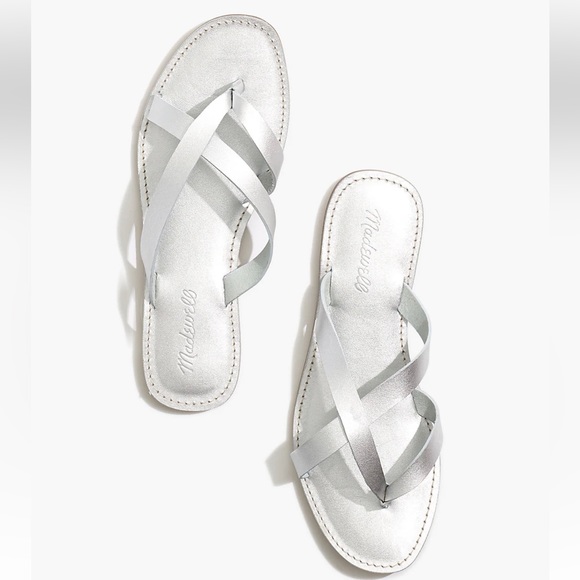 NWT Madewell The Boardwalk Thong Sandal in Metallic Silver Leather Size 6 - Picture 1 of 8